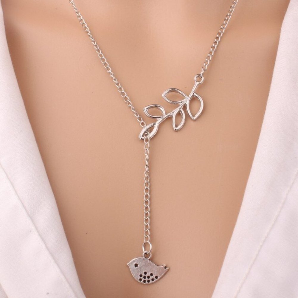 Necklace Woman Geometric Drop Bird And Leaf Bar Jewelry Trendy - Picture 2 of 3